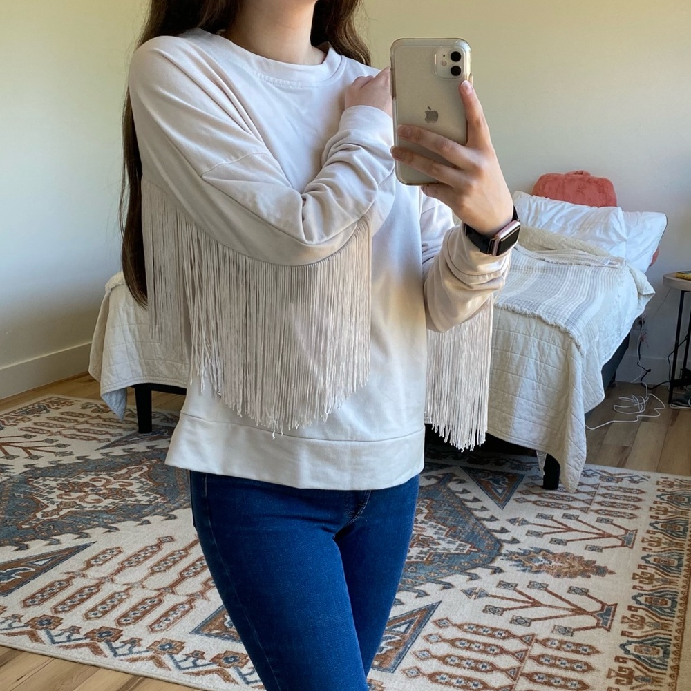 Cream Fringed Sweatshirt